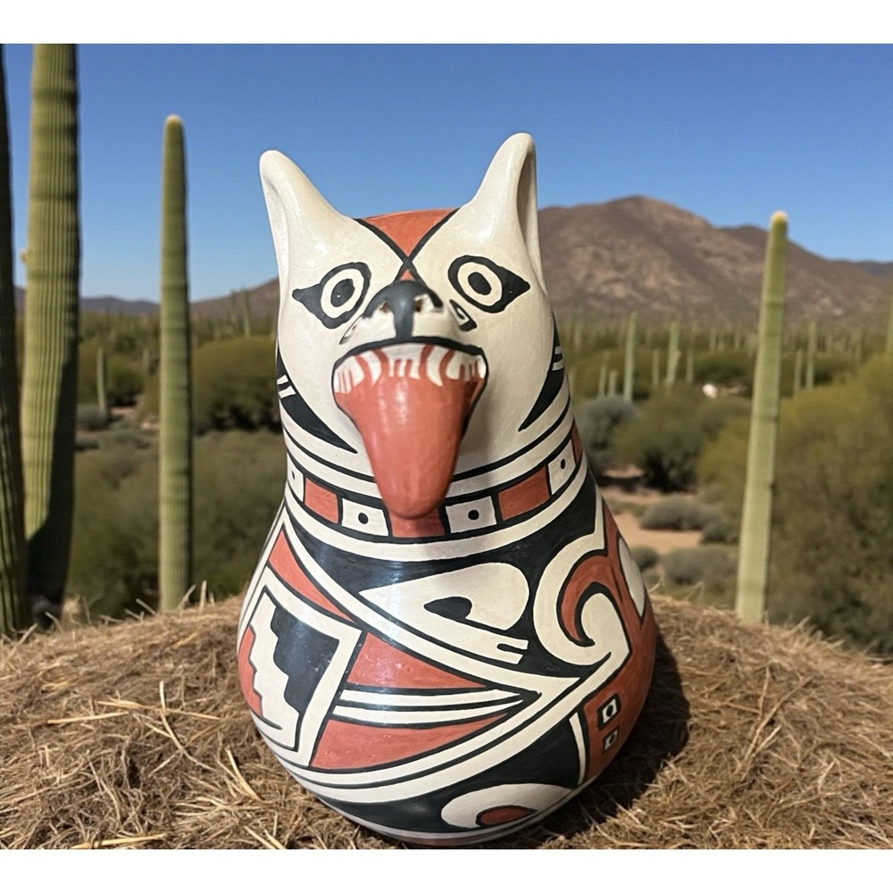 Mata Ortiz Pottery Dog Tongue Out Effigy Lourdes Villalba‎ Paquime Folk Art Clay